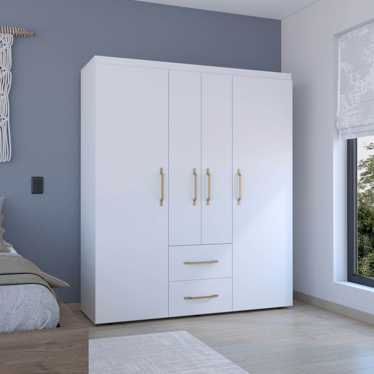 Deluxe White Particle Board Wardrobe With Storage