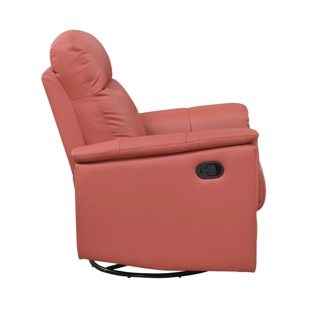 Red Genuine Leather Swivel Glider Reclining Chair - Omega Lifestyles