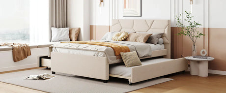Full Upholstered Platform Bed With Trundle And Drawers Full - Omega Lifestyles