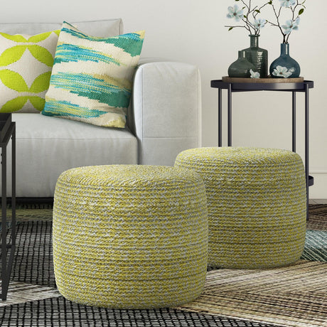Round Braided Cotton Fabric Pouf Accent Seating Stool - Omega Lifestyles
