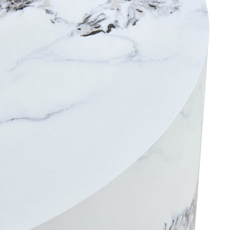 12-Inch White Patterned Cylindrical MDF Coffee Table - Omega Lifestyles