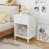 White MDF Kids Wooden Nightstand With Drawer Shelf - Omega Lifestyles