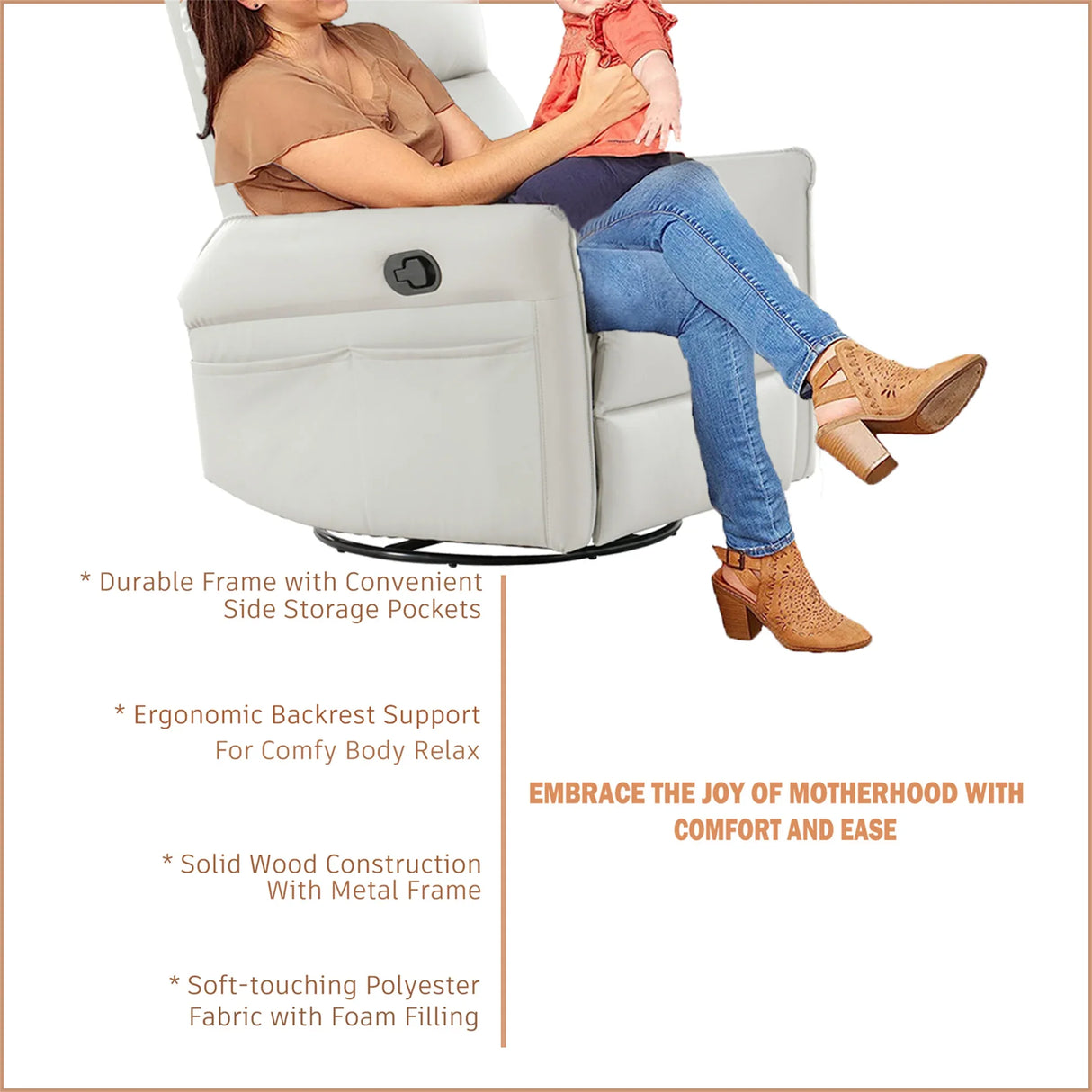 PU Reclining Rocking Chair With 360° Swivel And Footrest - Omega Lifestyles
