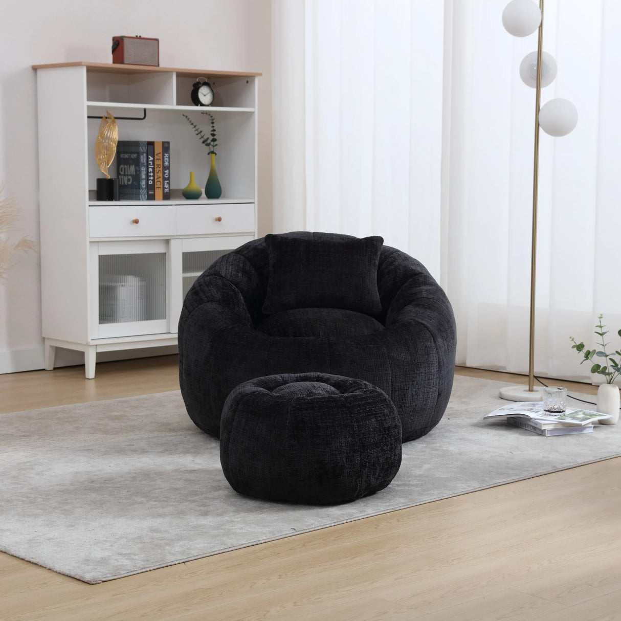 Chenille Memory Foam Lazy Sofa With Ottoman - Omega Lifestyles