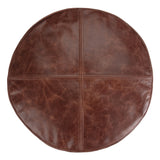 Distressed Brown Genuine Leather Round Pouf Stool - Omega Lifestyles