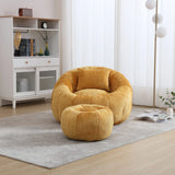 Chenille Memory Foam Pumpkin Shape Lounge Chair With Ottoman - Omega Lifestyles