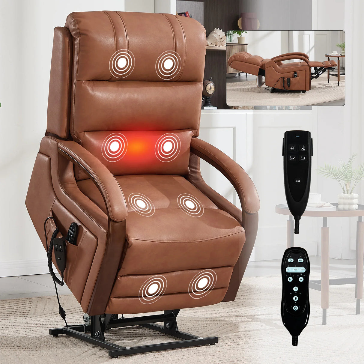 Power Orange Faux Leather Medium-Firm Lift Recliner Chair - Omega Lifestyles