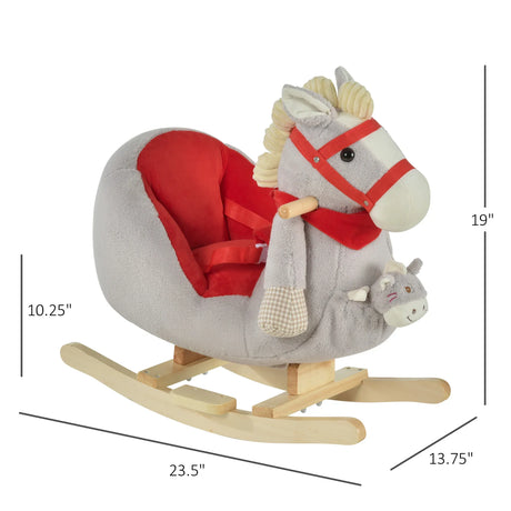 Kids Plush Wood Ride-On Rocking Horse With Lullaby - Omega Lifestyles