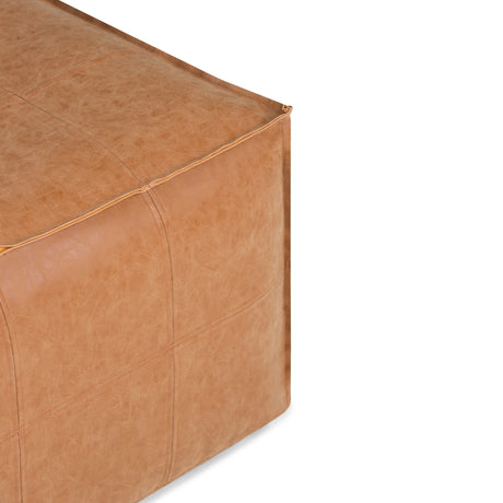Distressed Brown Vegan Faux Leather Coffee Table Pouf - Omega Lifestyles