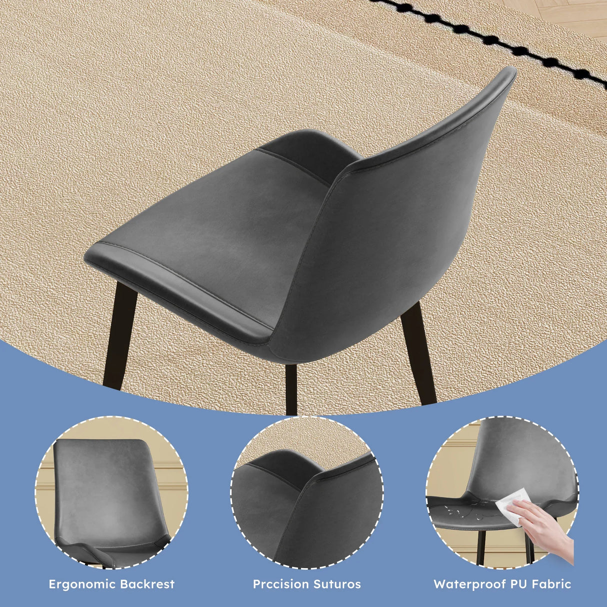 Modern PU Leather Ergonomic Dining Chairs Set of 4 - Omega Lifestyles