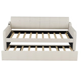 Twin Beige Upholstered Daybed With Trundle And USB Charging - Omega Lifestyles