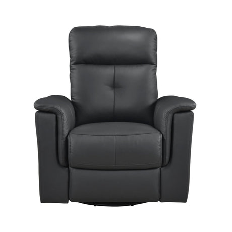 Black Genuine Leather Swivel Glider Reclining Chair - Omega Lifestyles