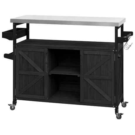 Farmhouse Solid Fir Wood Outdoor Kitchen Island Cart - Omega Lifestyles