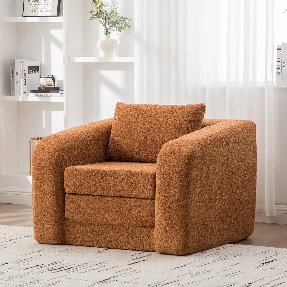 Convertible Chenille Foldable Single Sofa Bed With Pillow - Omega Lifestyles