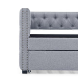 Mid-Century Upholstered Twin Daybed With Trundle Gray Linen - Omega Lifestyles