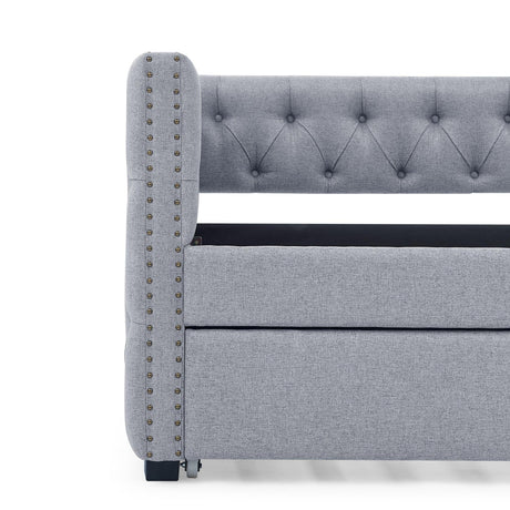 Mid-Century Upholstered Twin Daybed With Trundle Gray Linen - Omega Lifestyles