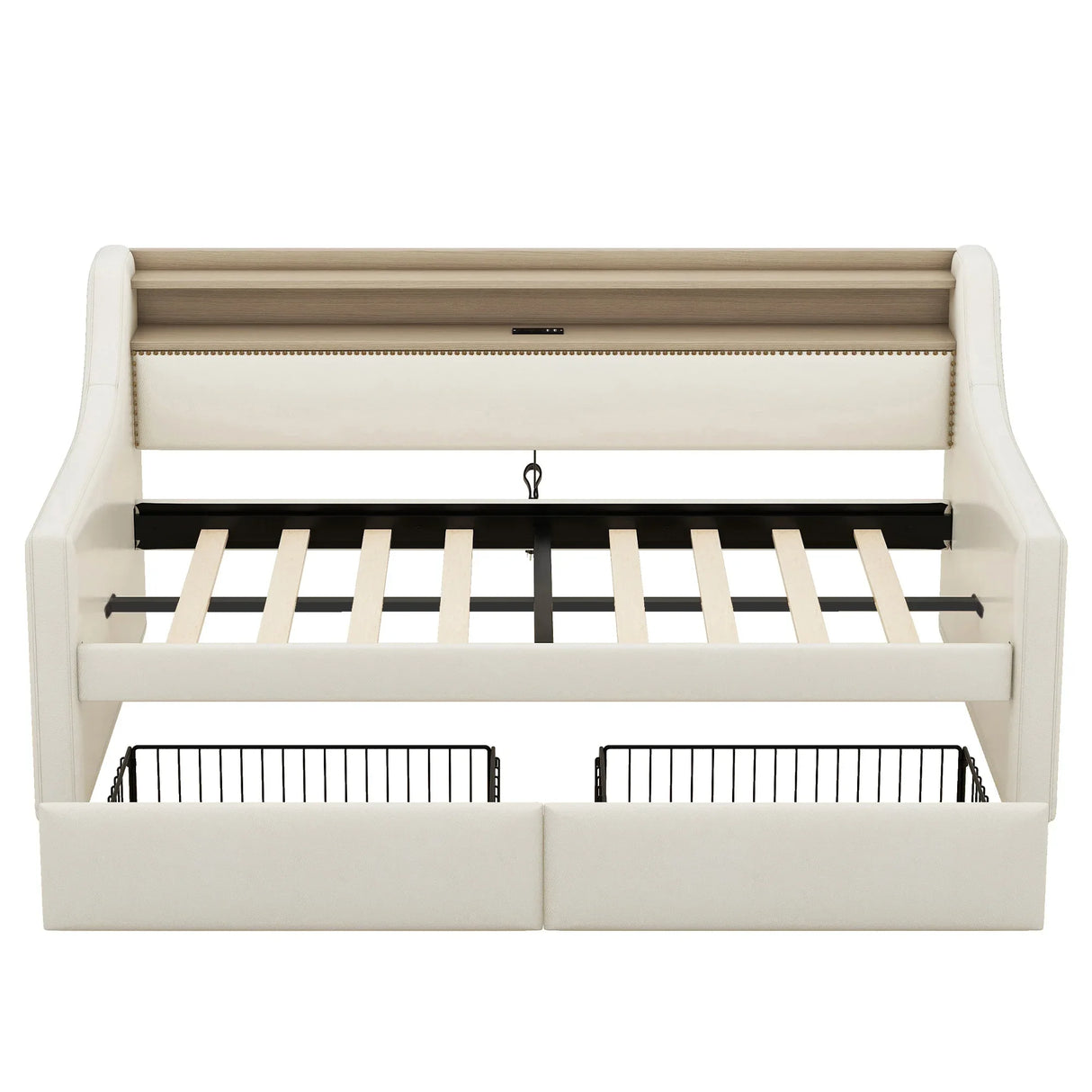 Twin PU Leather Daybed With Storage Drawers Charging Station - Omega Lifestyles