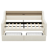 Twin PU Leather Daybed With Storage Drawers Charging Station - Omega Lifestyles