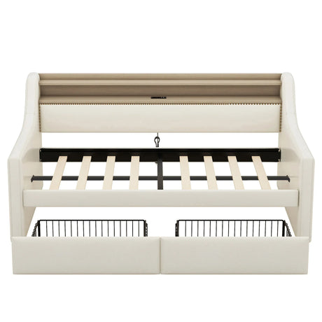 Twin PU Leather Daybed With Storage Drawers Charging Station - Omega Lifestyles