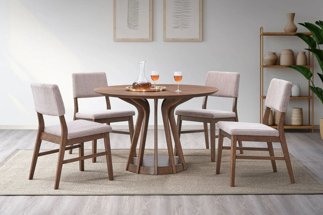 5-Piece Walnut Finish Round Dining Table And Chairs Set - Omega Lifestyles