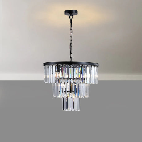 Luxury 3-Tier Crystal Chandelier Black Iron Pendant Light - Omega Lifestyles