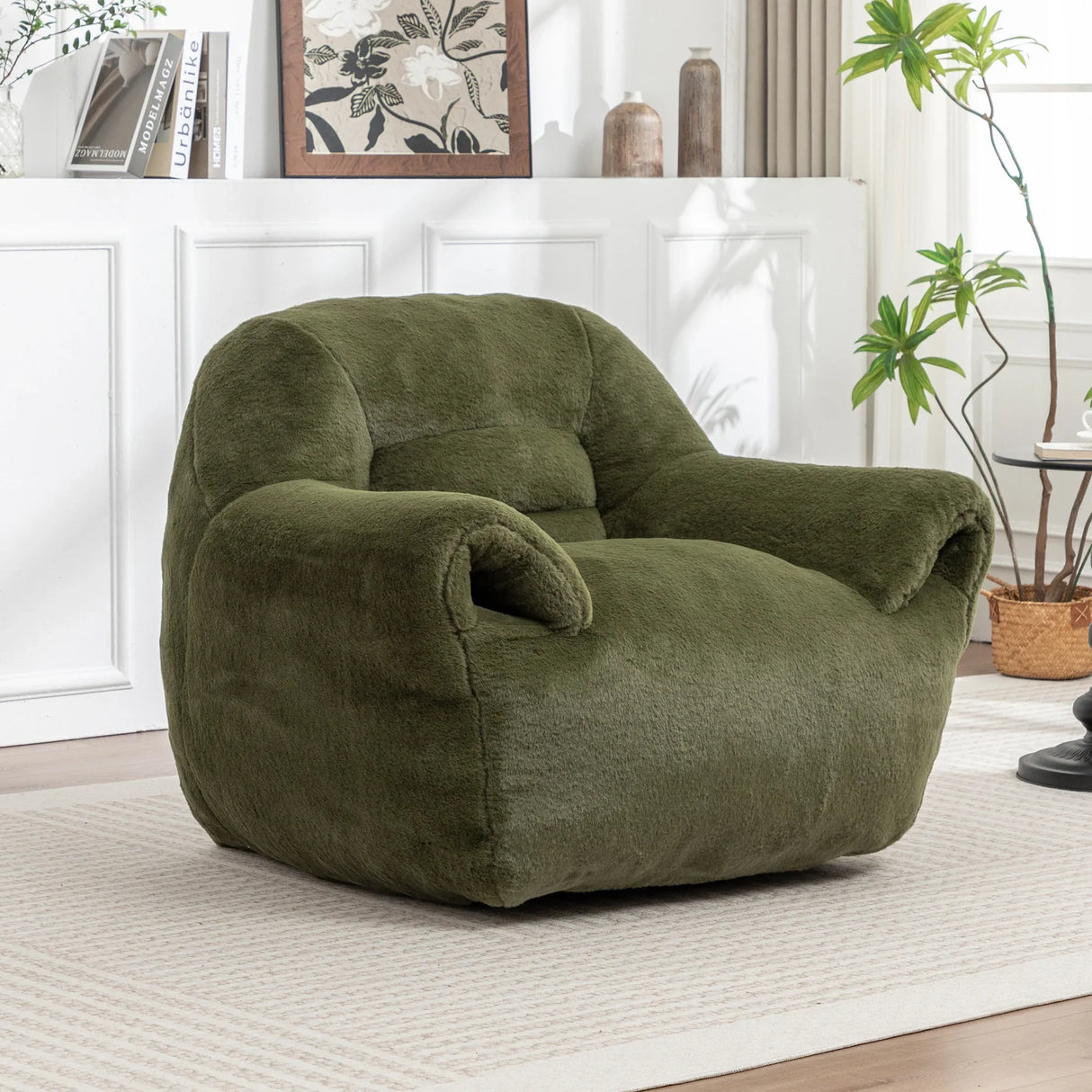 Faux Fur Comfy Bean Bag Chair With Back Support Green - Omega Lifestyles