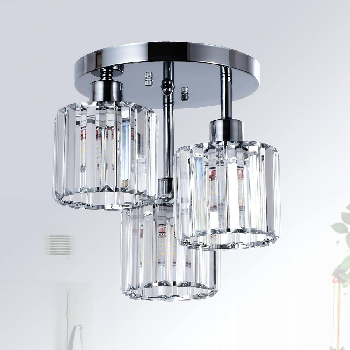 Crystal 3-Light Semi Flush Mount Kitchen Ceiling Light