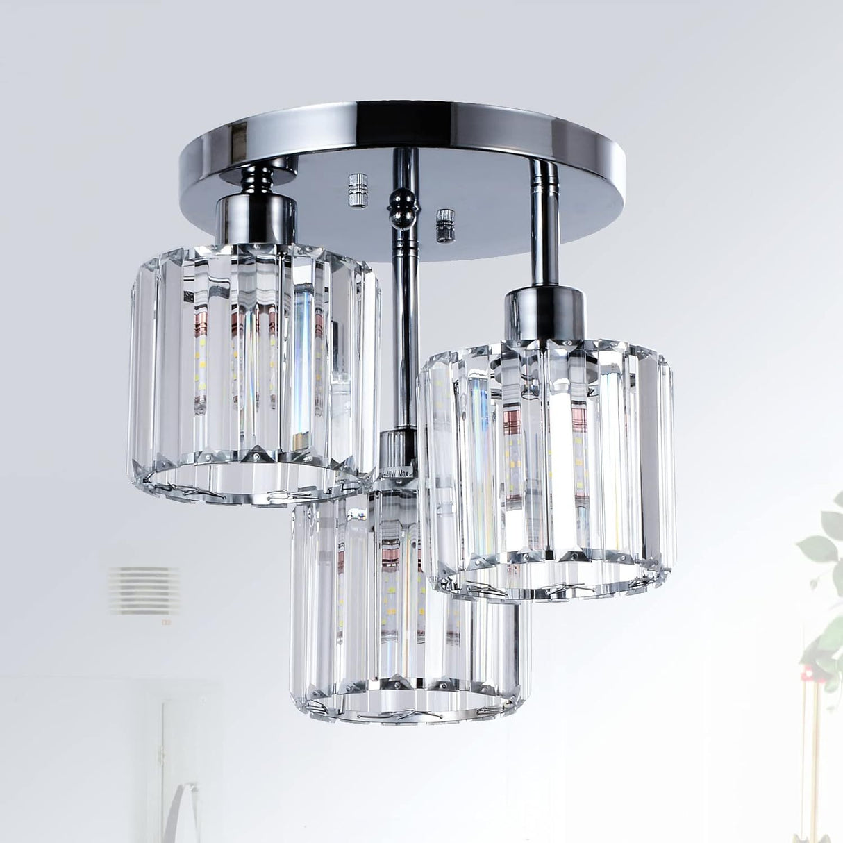 Crystal 3-Light Semi Flush Mount Kitchen Ceiling Light
