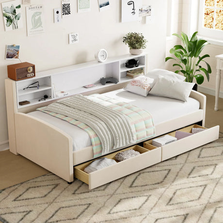 Twin Velvet Upholstered Platform Bed With Storage Drawers - Omega Lifestyles
