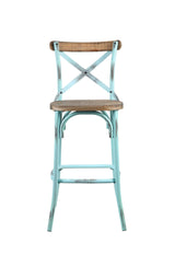 Vintage Industrial Armless Bar Chair With Oak And Turquoise - Omega Lifestyles