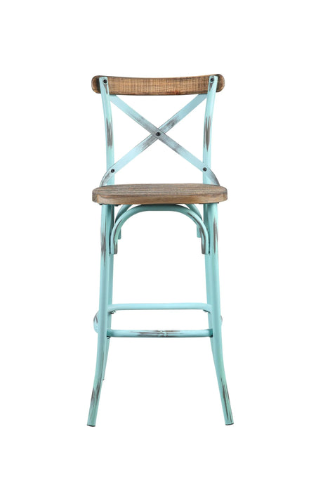 Vintage Industrial Armless Bar Chair With Oak And Turquoise - Omega Lifestyles