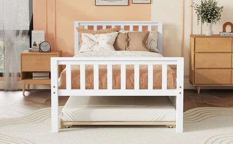 Twin Platform Bed Frame With Pull-Out Trundle - Omega Lifestyles