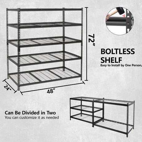 Heavy-Duty Adjustable Steel 5-Tier Storage Shelving Unit - Omega Lifestyles