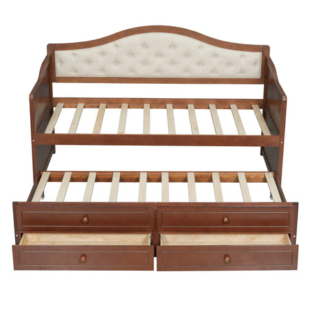 Twin Daybed With Trundle And Storage Drawers Walnut - Omega Lifestyles