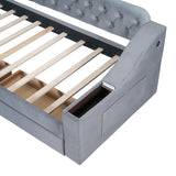 Twin Upholstered Velvet Daybed With Storage Drawers USB Ports - Omega Lifestyles