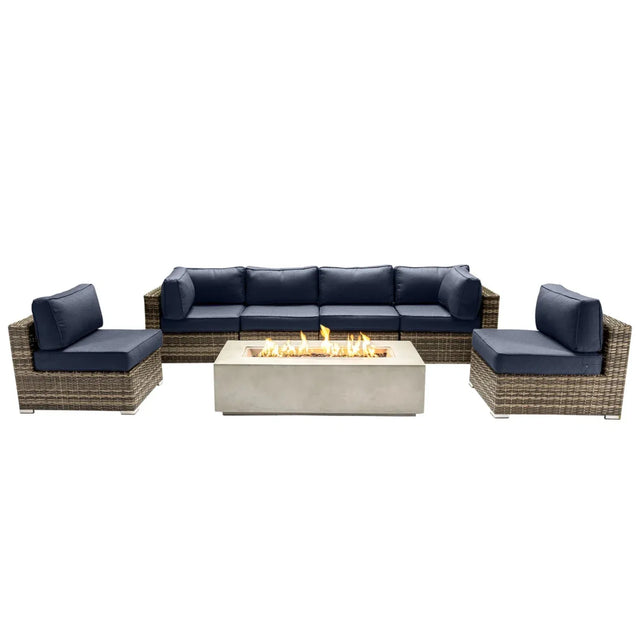 7-Piece Outdoor Seating Set With Firepit And Cushions - Omega Lifestyles