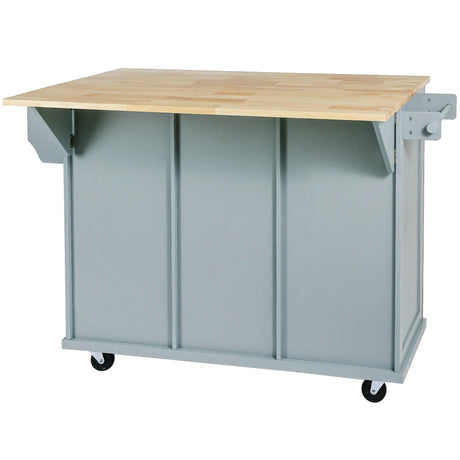 Kitchen Cart With Rubber Wood Drop-Leaf Countertop Storage Island - Omega Lifestyles