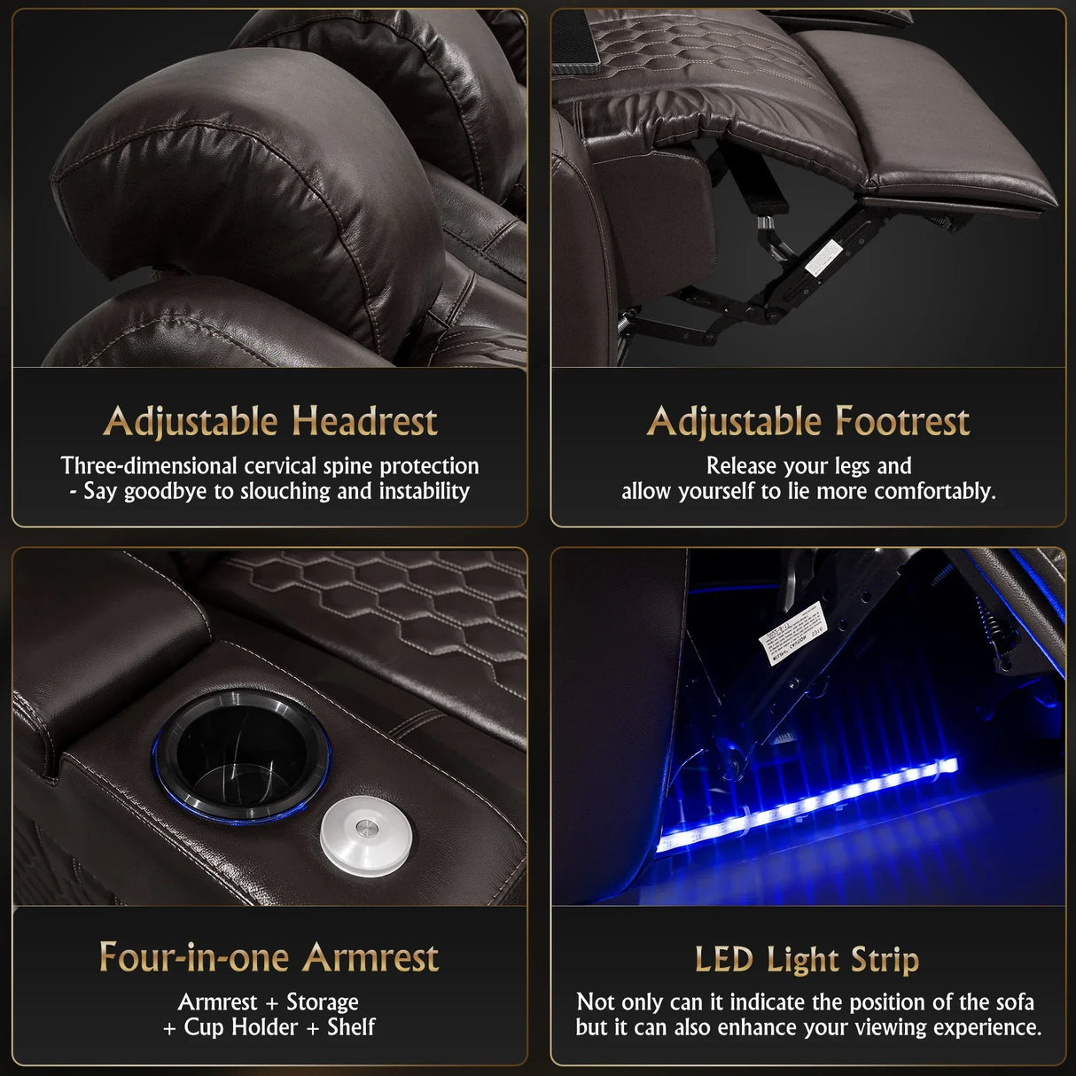 Ultra-Plush Genuine Leather Power Recliner With RGB Lighting - Omega Lifestyles