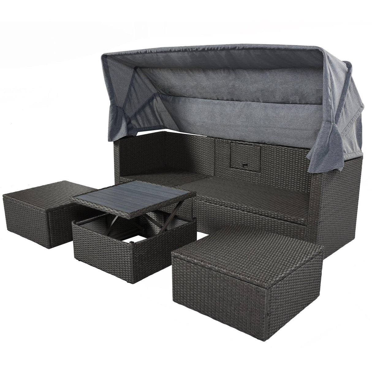 Outdoor Gray Rattan Wicker Patio Daybed With Canopy - Omega Lifestyles