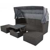 Outdoor Gray Rattan Wicker Patio Daybed With Canopy - Omega Lifestyles