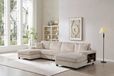 Modern Convertible U-Shaped Corduroy Fabric Sofa - Omega Lifestyles