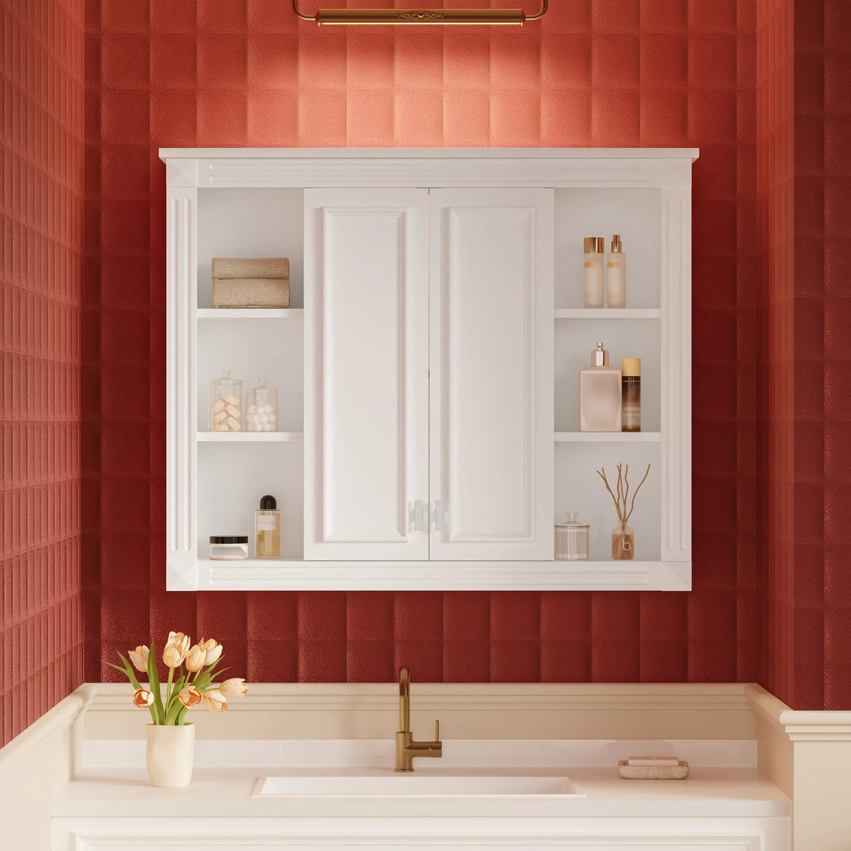 Modern White Wall Mounted Medicine Cabinet With Adjustable Shelves - Omega Lifestyles