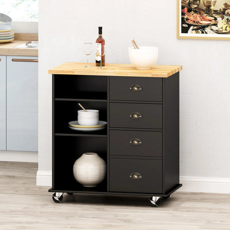 Contemporary Wood Kitchen Cart With Rolling Casters - Omega Lifestyles