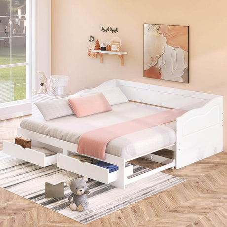 Solid Wood Extendable Twin Daybed With Trundle And Storage Drawers - Omega Lifestyles
