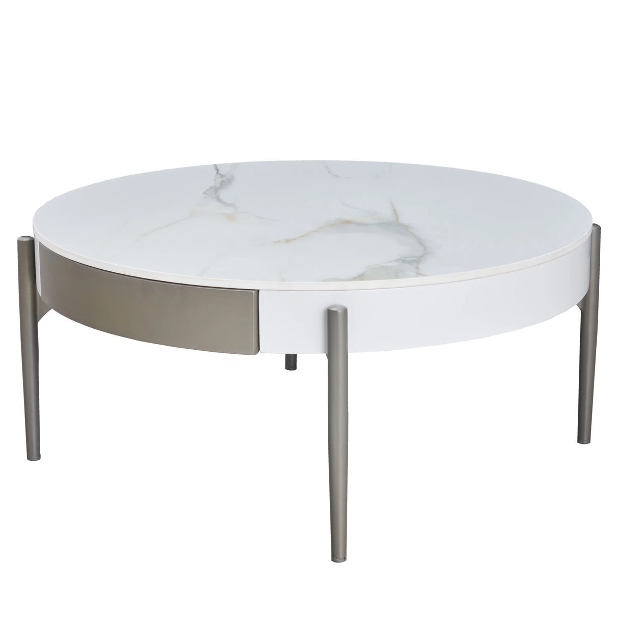 Modern Round Ceramic Top Coffee Table With Storage Drawers - Omega Lifestyles