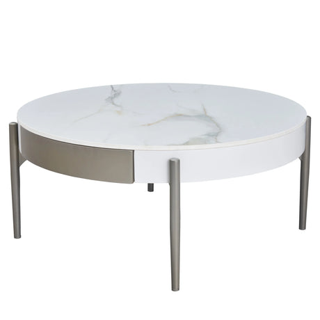 Modern Round Ceramic Top Coffee Table With Storage Drawers - Omega Lifestyles
