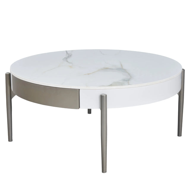 Modern Round Ceramic Top Coffee Table With Storage Drawers - Omega Lifestyles