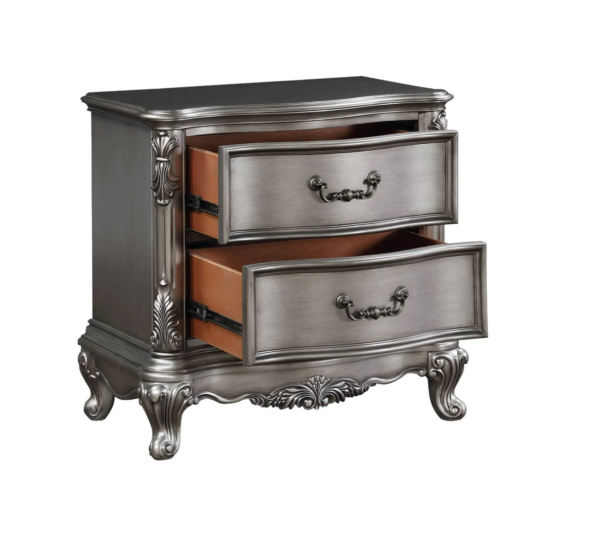 Antique Silver Synthetic Wood Nightstand - Omega Lifestyles
