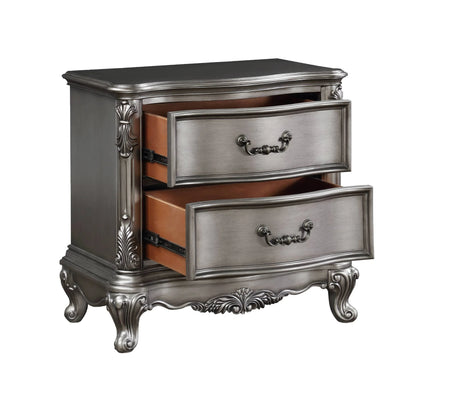 Antique Silver Synthetic Wood Nightstand - Omega Lifestyles