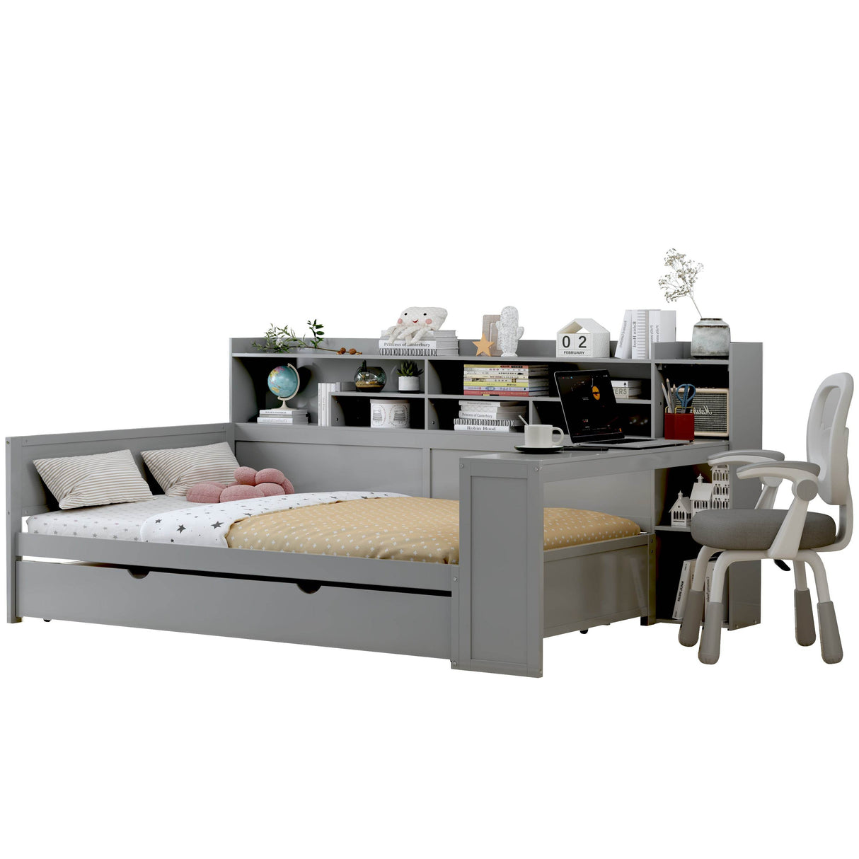 Multi-Functional Wooden Bed Frame With Trundle And Desk - Omega Lifestyles